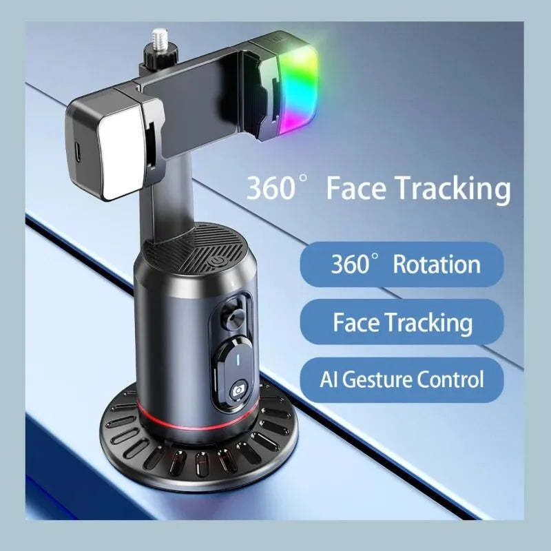 FANGTUOSI 360° Rotation Gimbal Stabilizer tripod Selfie Stick Desktop Face Tracking With Bluetooth Remote Shutter Light Holder