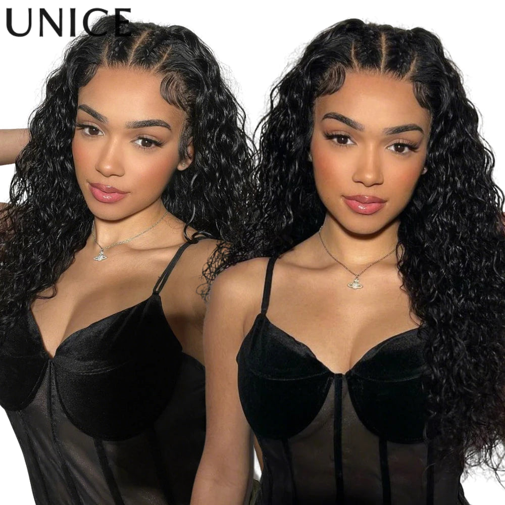 UNice 7X5 Lace Closure Water Wave Wig Pre Cut Pre Bleached Glueless Wig Human Hair Ready To Wear 150% Density