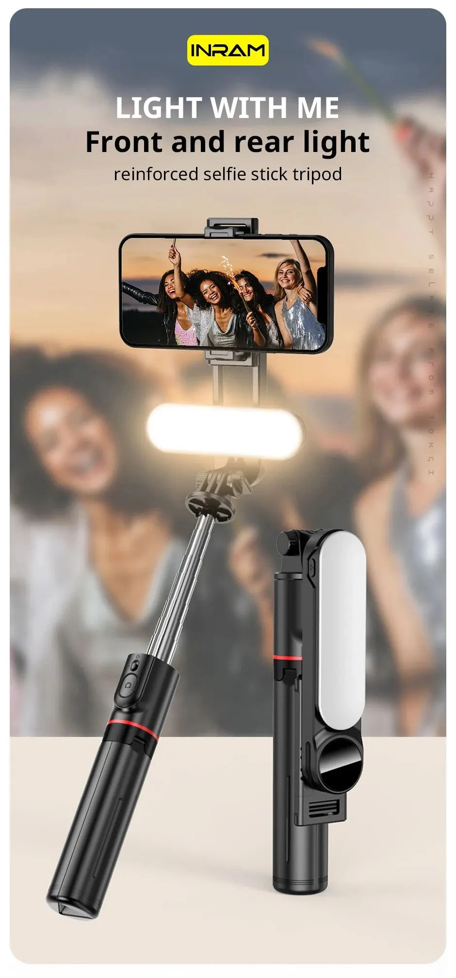 Wireless Bluetooth Selfie Stick Foldable Portable Tripods with Fill Light Shutter Remote Control For Smartphone Video Recording