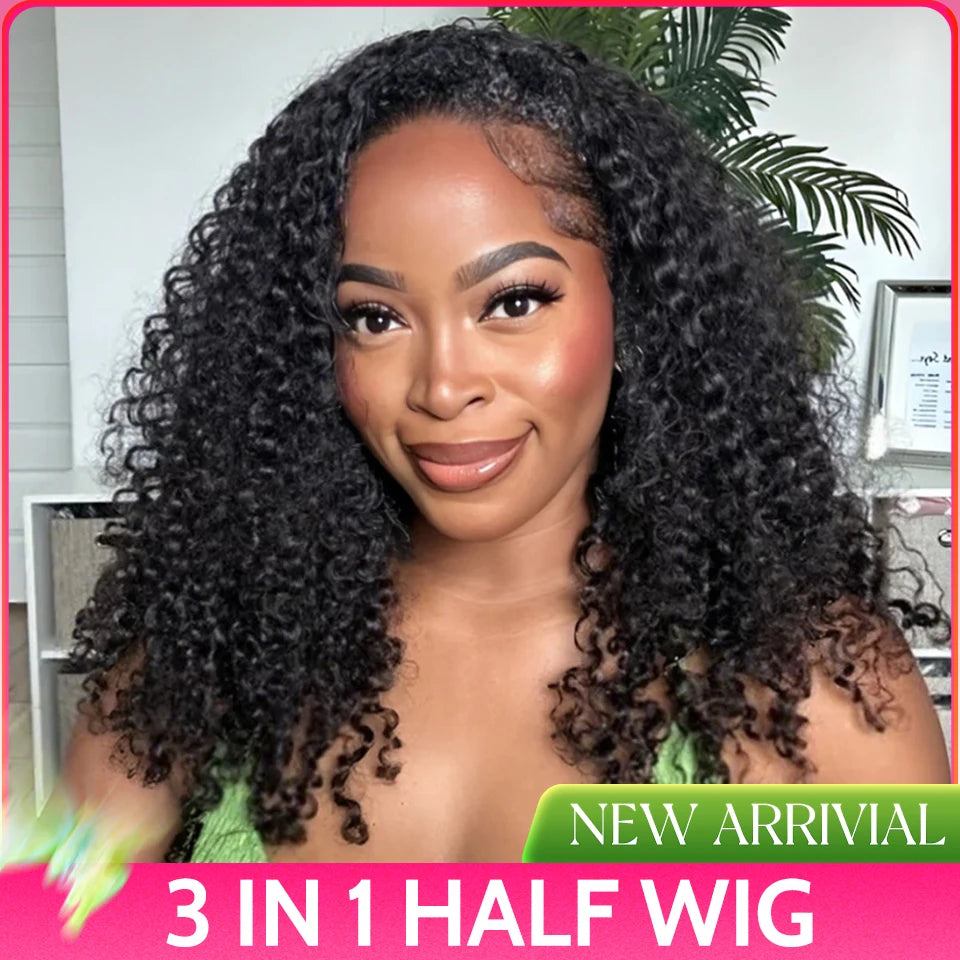 ISEE Glueless Wigs Human Hair Kinky Curly Half Wig Glueless Wigs Human Hair Flip Over Wig