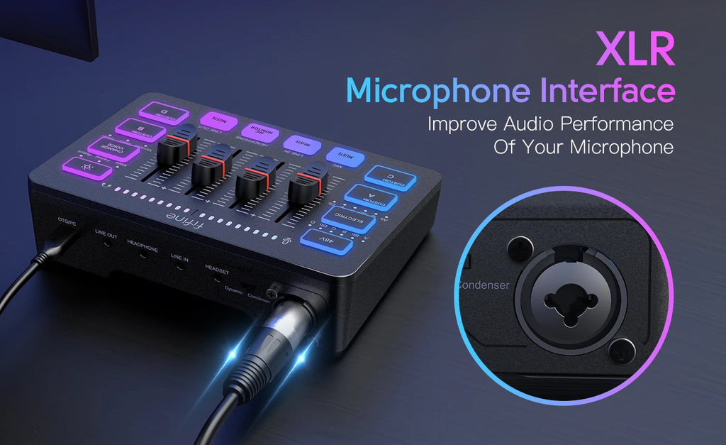 FIFINE USB Gaming Mixer With XLR Microphone Interface,48V Phantom Power,RGB, Sound Card for Podcasting Streaming AmpliGame SC3