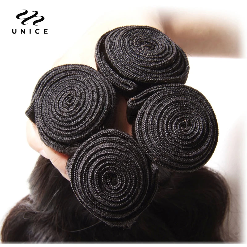 Unice Hair Malaysian Body Wave Hair Bundles 3PCS Natural Color 100% Human Hair Weave Extension Remy Hair 8-30 Inch