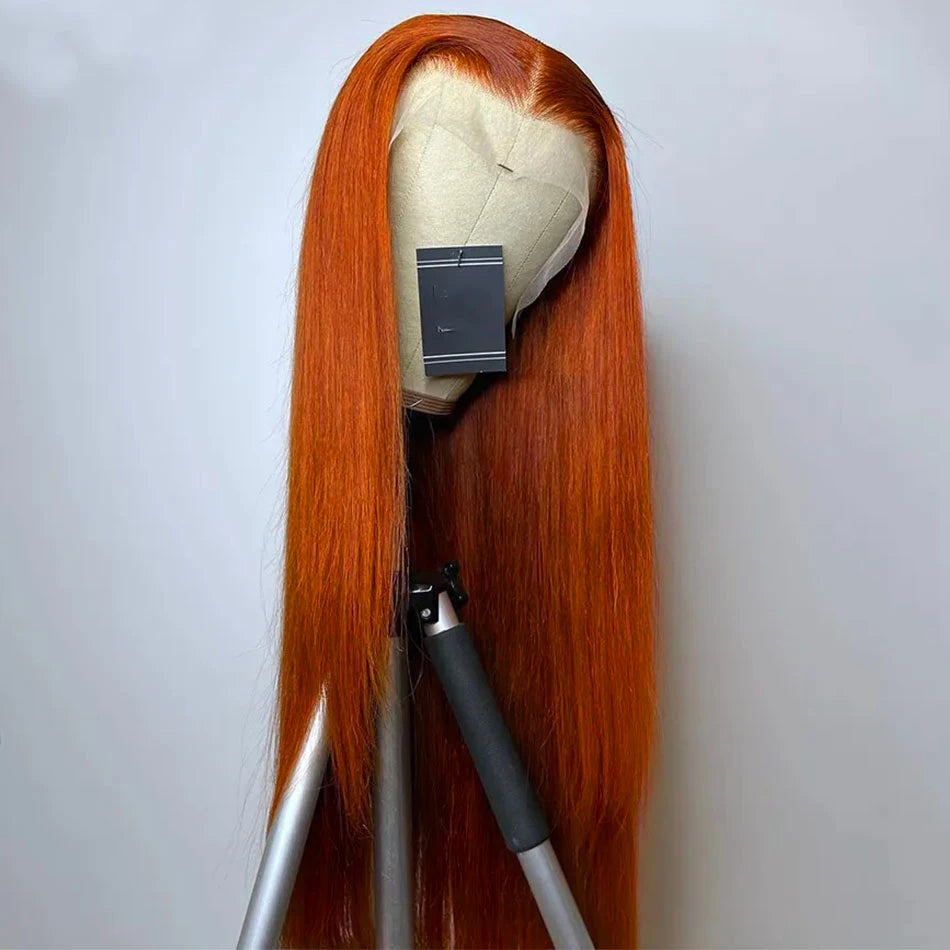 13x6 Orange Ginger Colored Human Hair Wigs Lace Front Wigs HD Lace Frontal Wigs Raw Straight Fall Orange Color Human Hair Wig