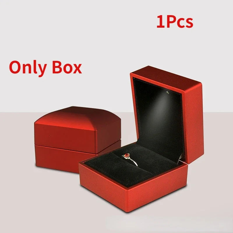 2024 Luxury Ring Box With LED Light Jewelry Diamond Ring Box for Engagement Wedding Birthday Valentine's Day Gift Box