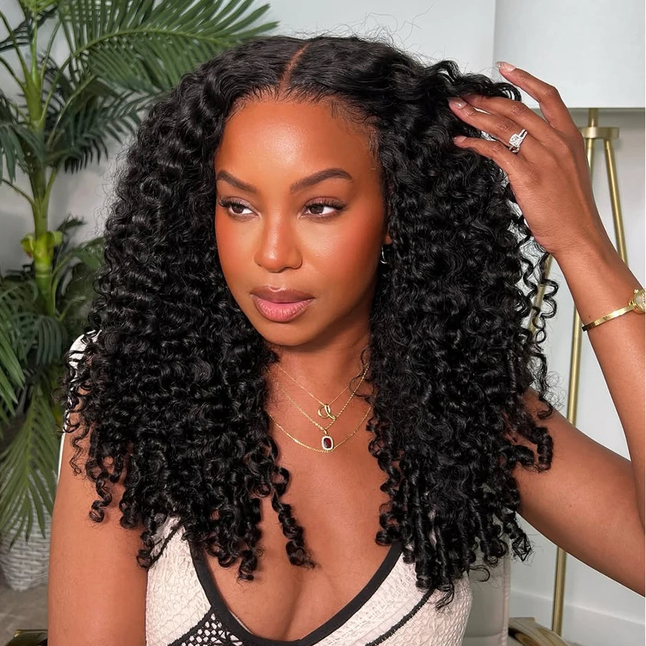 ISEE Hair Burmese Curly Half Wig 100% Human Hair Wigs Ready To Wear Beginner Friendly Natural Glueless Wigs Flip Over Wigs Curly