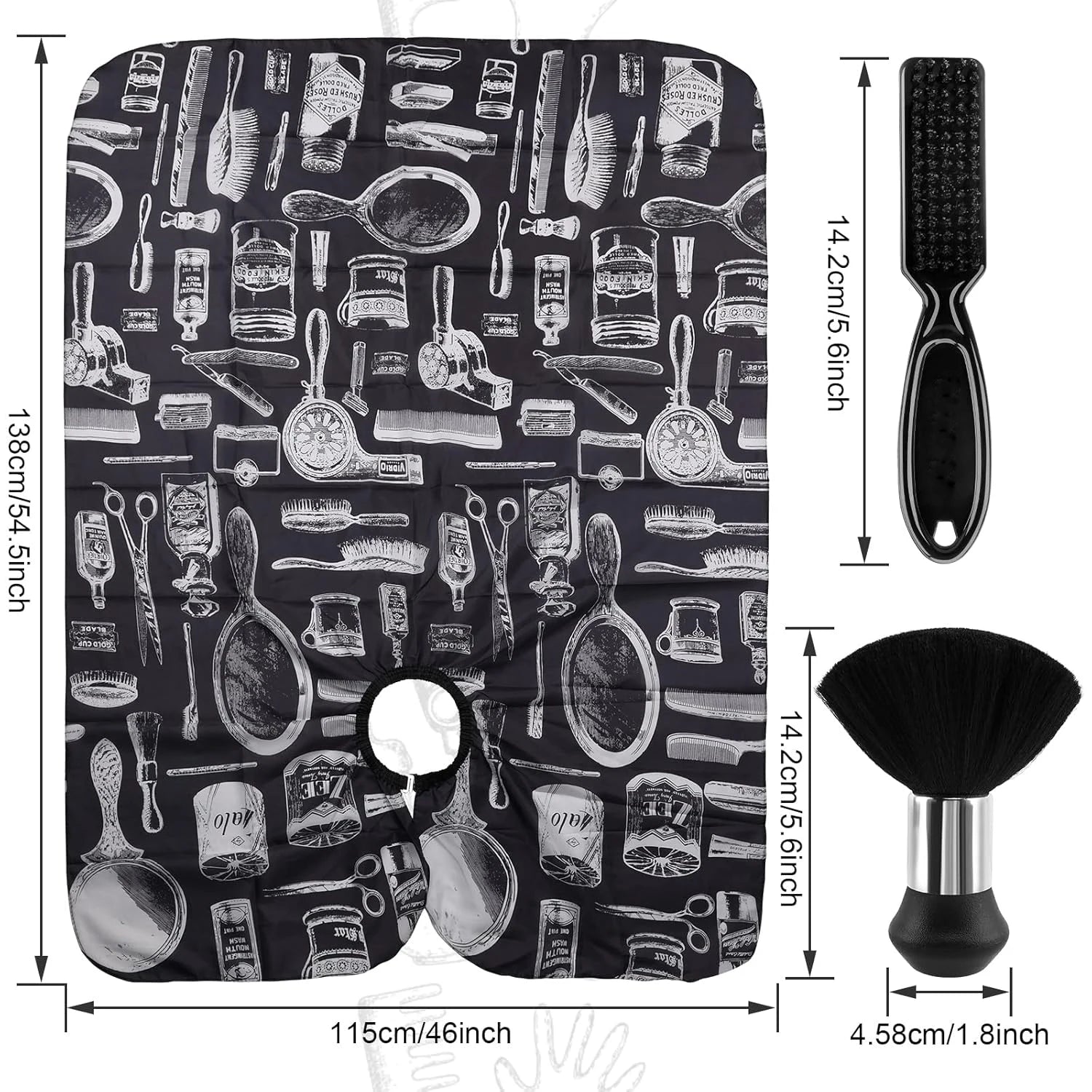 3/8pcsHair Cutting Barber Cape Set with Neck Duster Brush Barber Brush Professional Barber Accessories Salon Cleaning Supplies