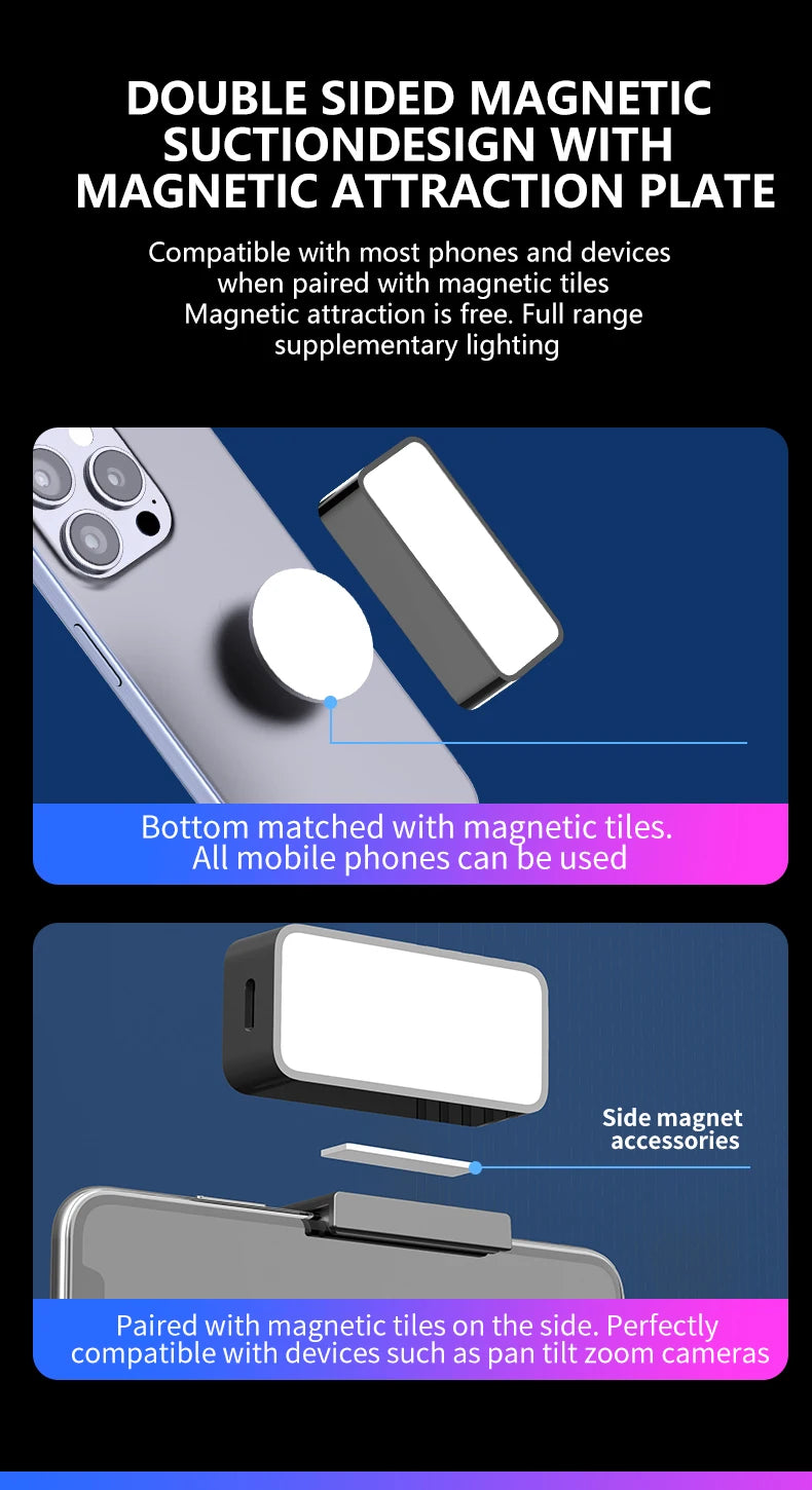 Magnetic Portable Mini Selfie Fill Light Adjustable Lighting Rechargeable Portable Led Video Light For Tiktok Camera Mobile IPad
