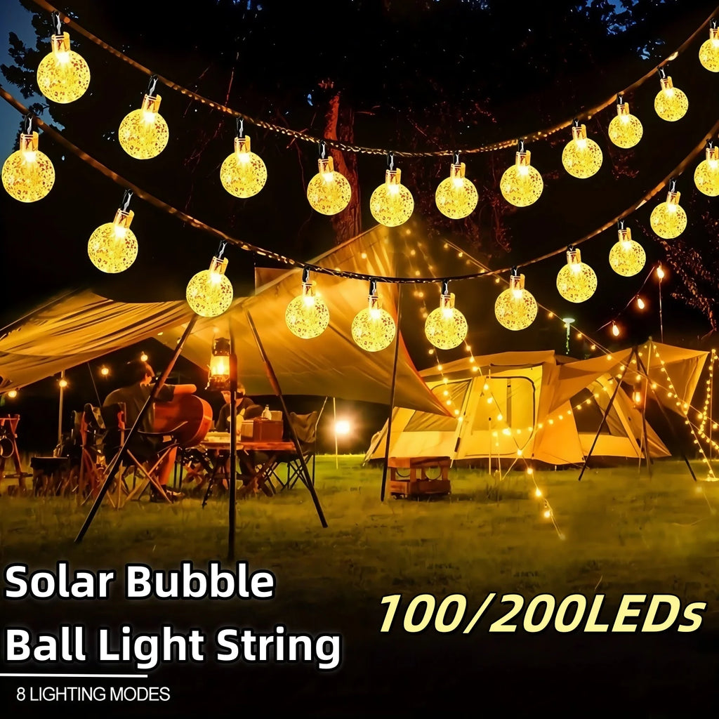 Solar Outdoor Crystal Ball Light String,100/200LEDs 8 Modes Waterproof Solar Fairy Lamp for Garden Courtyard Party Decoration