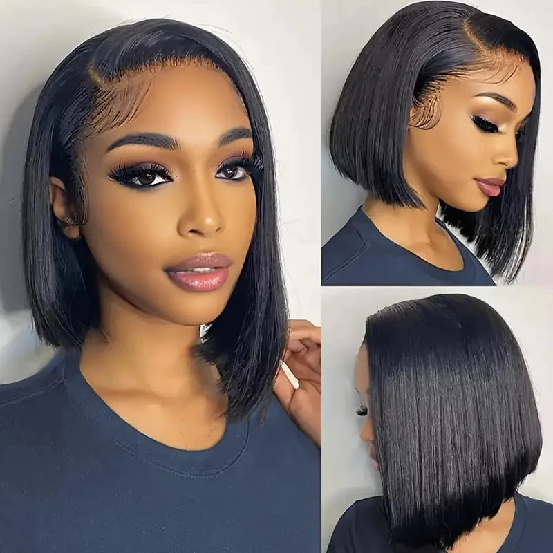 13x4 Lace Front Bob Wig Human Hair 200 Density Brazilian Virgin Straight Hair Wig Pre-Plucked Natural Black