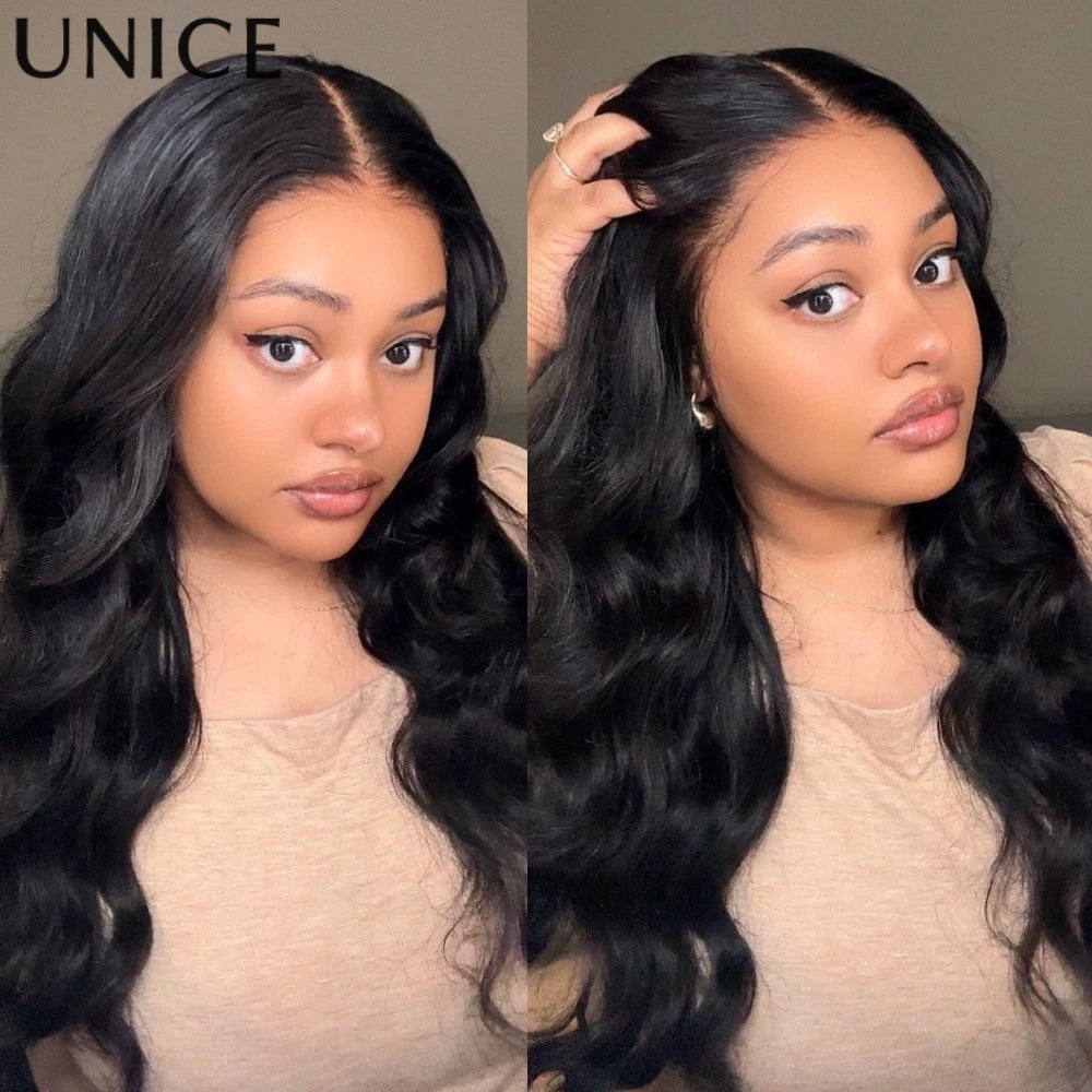 UNice Hair Real Scalp 13x4 Frontal HD Lace Wigs With Invisible Drawstring Pre Everything Glueless Body Wave Human Hair Wigs 180%