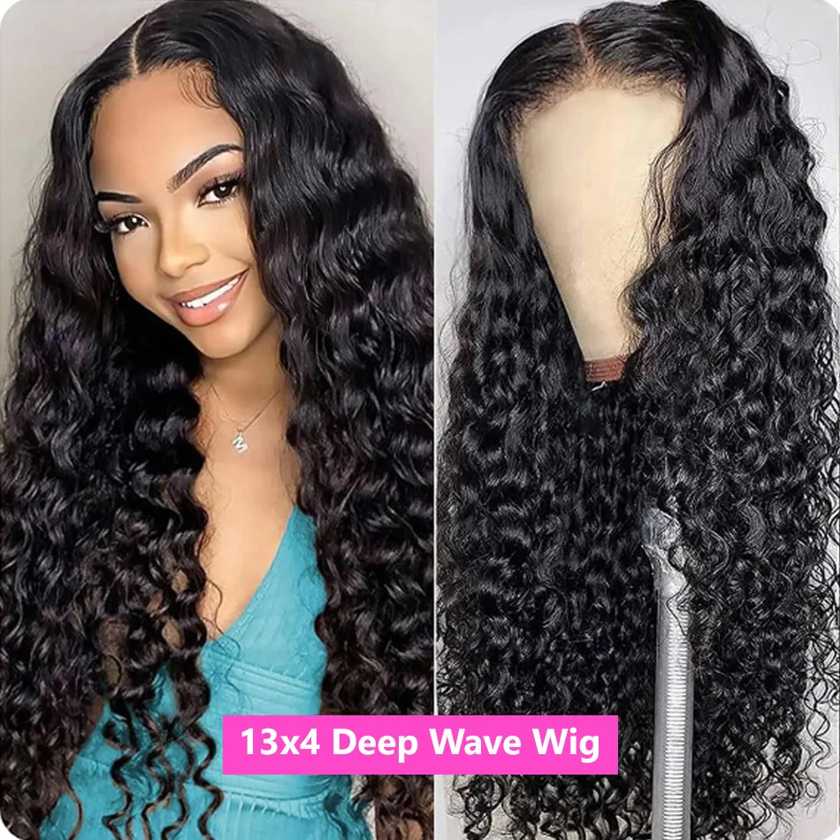 34 36Inch Deep Wave 13x4 13x6 Transparent Lace Frontal Wig Human Hair Water Curly 4x4 Lace Closure Wigs For Black Women Bling