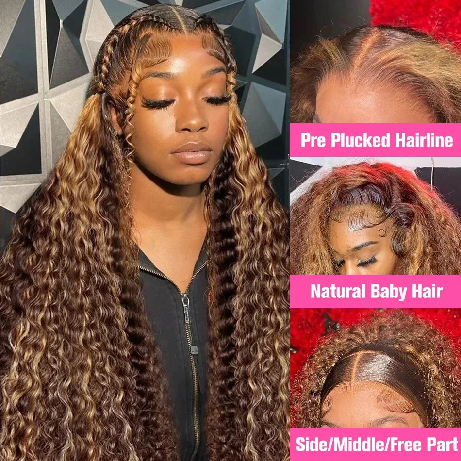 Premium Brazilian Honey Blonde Lace Front Wig - 13x4 HD Deep Wave Human Hair Wig for Women