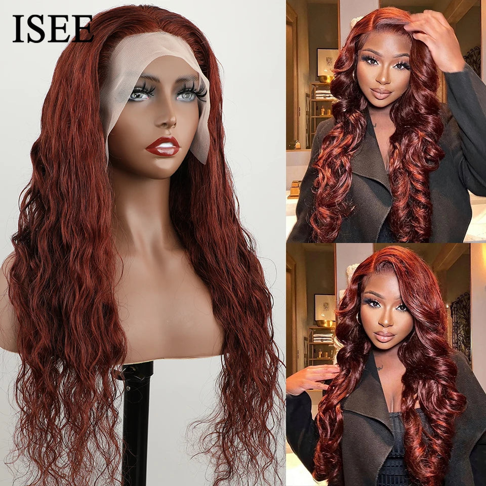 ISEE Hair Wig Brazilian Body Wave Colored Lace Front Wigs Chocolate Brown Human Hair Reddish Brown Closure Wig 99j Burgundy