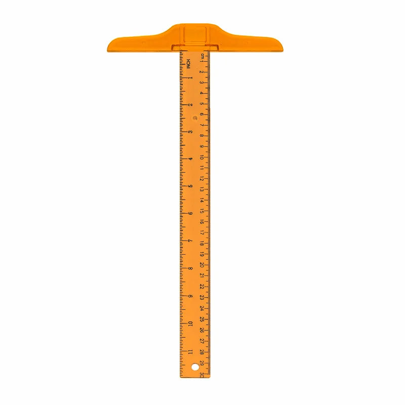 1Pc T-shaped Double Side Scale Ruler Drafting Drawing Tool Plastic School Office Supplies Stationery Accessory 30cm (Inch, Cm)