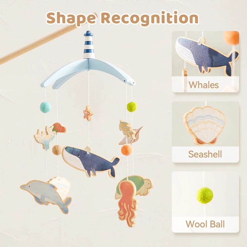 Newborn Baby Rattles Toys 0-12 Months Soft Felt Whale Bed Bell Infant Mobile Crib Hanging Musical Carousel Toy Boys Girls Gift