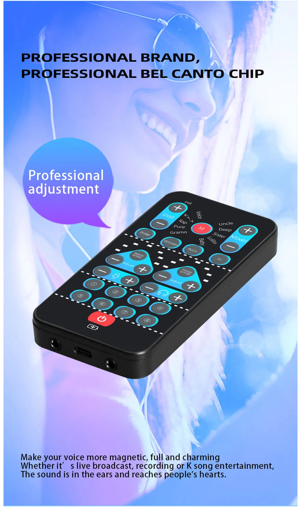 M10 Voice Changer Device Karaoke Function Male Female Voice Switch Universal Portable Sound Changer Card Fine Tuning for Live