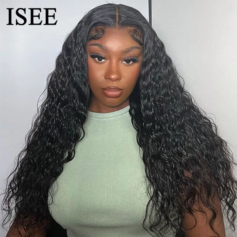 ISEE Hair Pre Bleached Knots 7x5 Water Wave Wig Wear And Go Glueless Human Hair Wig Transparent Pre Cut Pre Plucked Curly Wigs