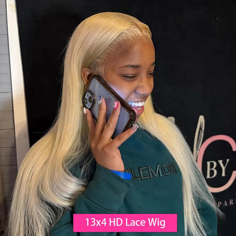 613 Blonde HD Lace Human Hair Wigs 13x6 Transparent Lace Frontal Wigs Bone Straight 100% Brazilian Human Hair Wigs 220 Density