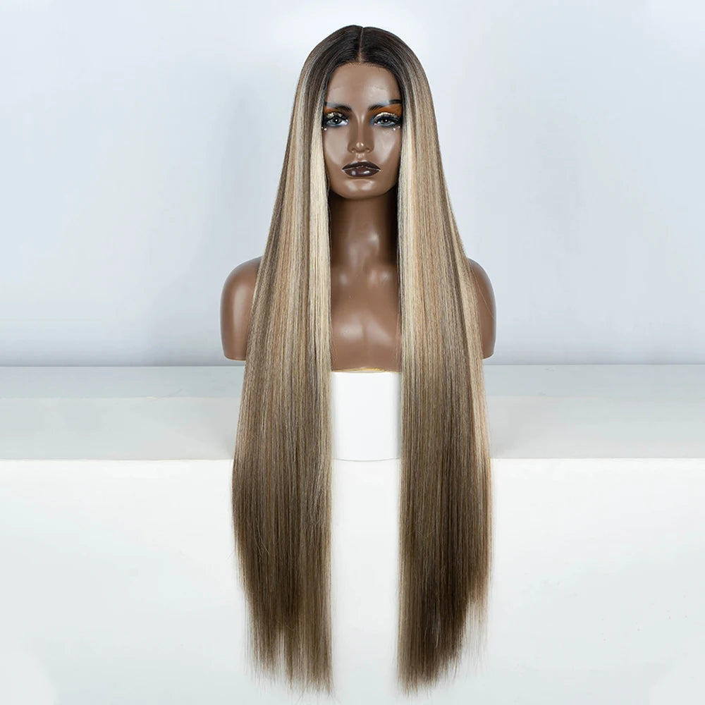 Premium 38 Inch Synthetic Lace Front Wig - Long Straight Heat Resistant Hair for Women