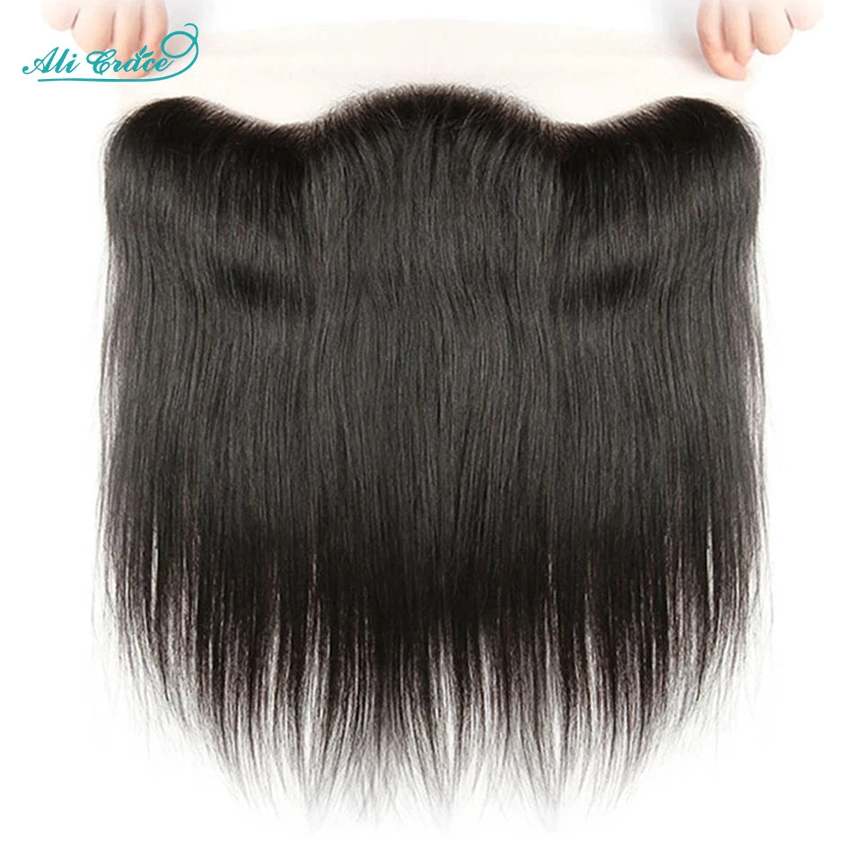 Ali Grace Straight 13x4 Transparent Lace Frontal Brazilian Human Remy Hair Frontal Pre Plucked with Baby Hair Bleached Knots