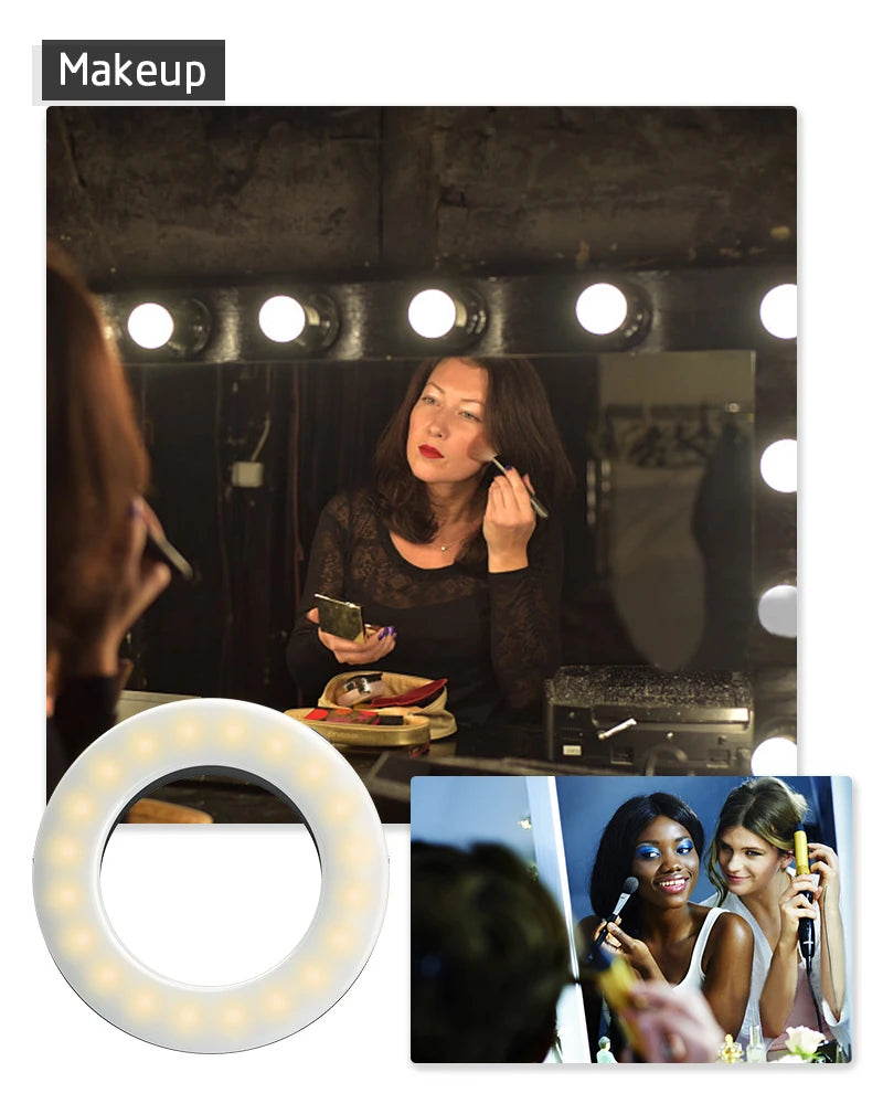 Upgrade 3200K-6500K LED Clip Ring Light 40 LED Lamp Selfie Fill Lights For iPhone Andriod Mobile Phone USB Charge Enhancing Lamp