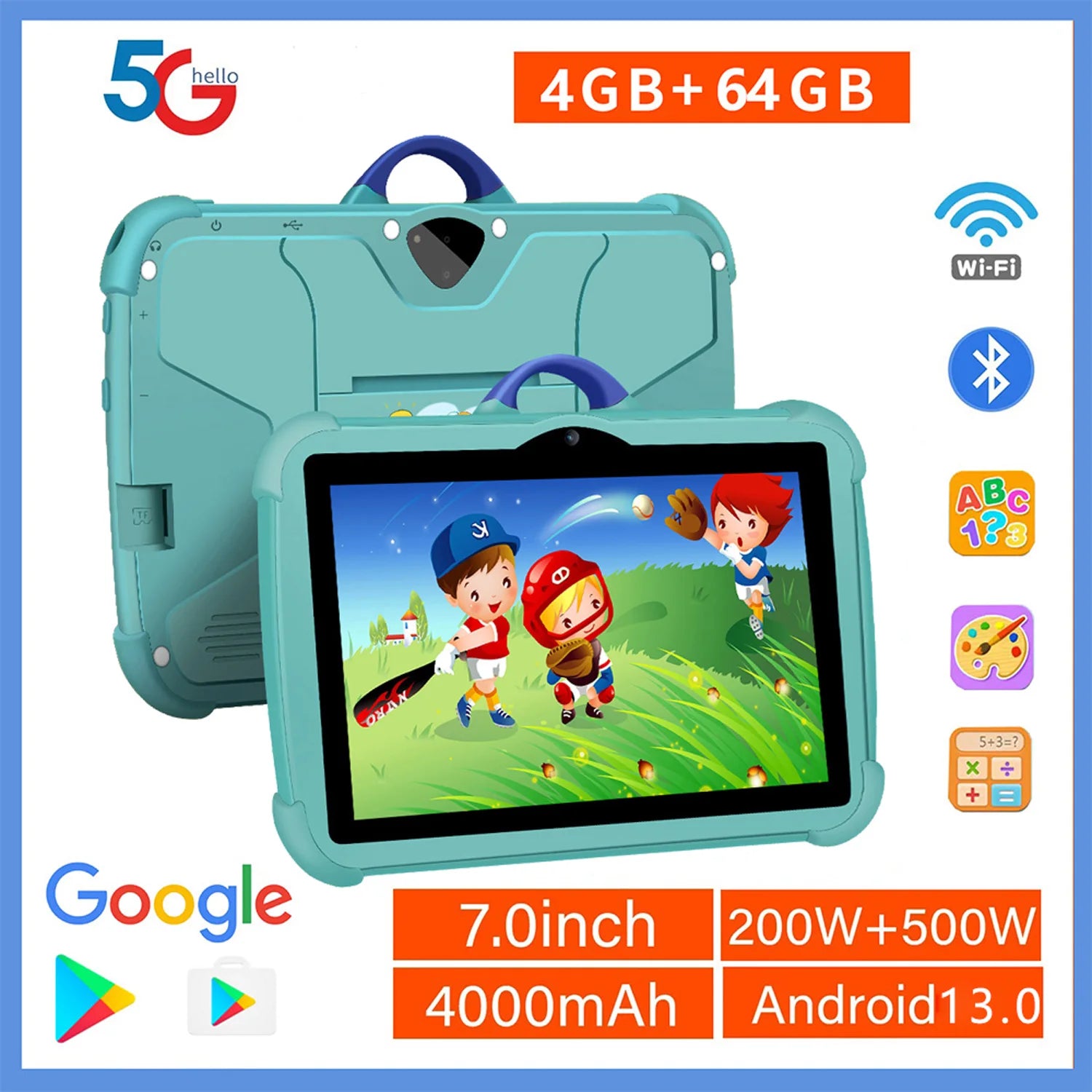 2024 New Arrival 7 Inch WiFi Kids' tablet Octa Core 4GB RAM 64GB ROM Google Learning Education Version Dual Cameras Tablets