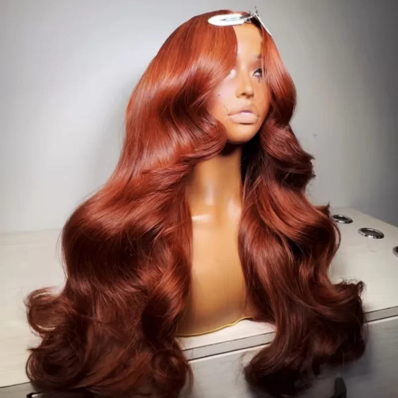 34 Inch Reddish Brown 13x4 Lace Front Human Hair Wigs Brazilian 180% Body Wave HD Lace Frontal Wig 100 Human Hair Wigs For Women