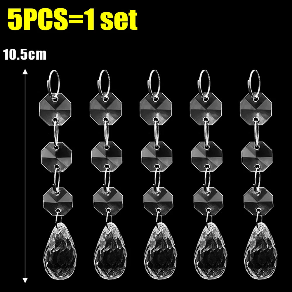 5-48Pcs Christmas Ornaments Crystal Tree Decorations Transparent Ice Strip Pendant DIY Teardrop Chandelier Xmas Wedding Beads