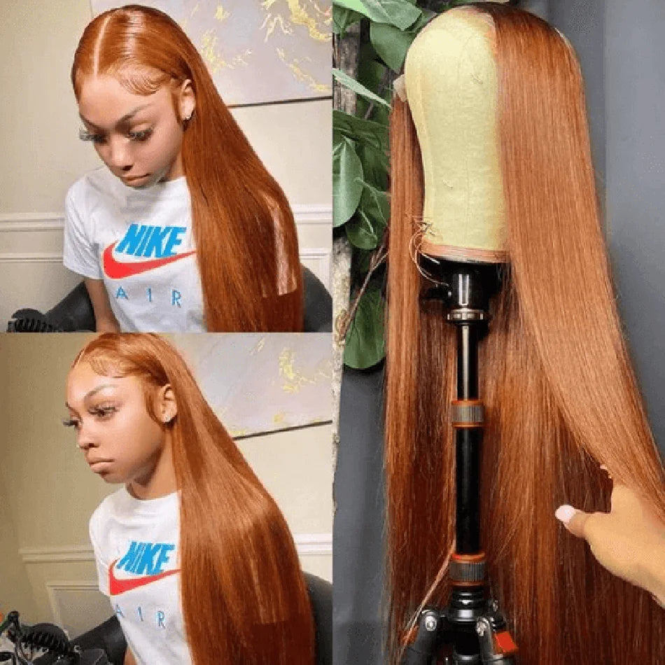 6x4 Glueless Wigs Human Hair Ready To Wear Ginger Blonde Colored Human Hair Lace Closure Wig HD Transparent Lace Front Wigs