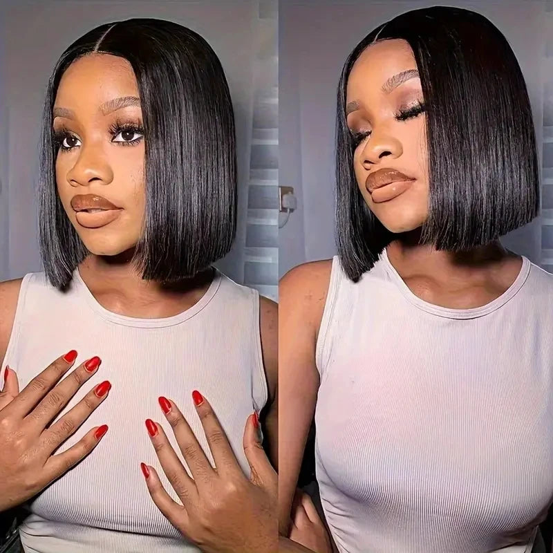 13x4 Lace Front Bob Wig Human Hair 200 Density Brazilian Virgin Straight Hair Wig Pre-Plucked Natural Black