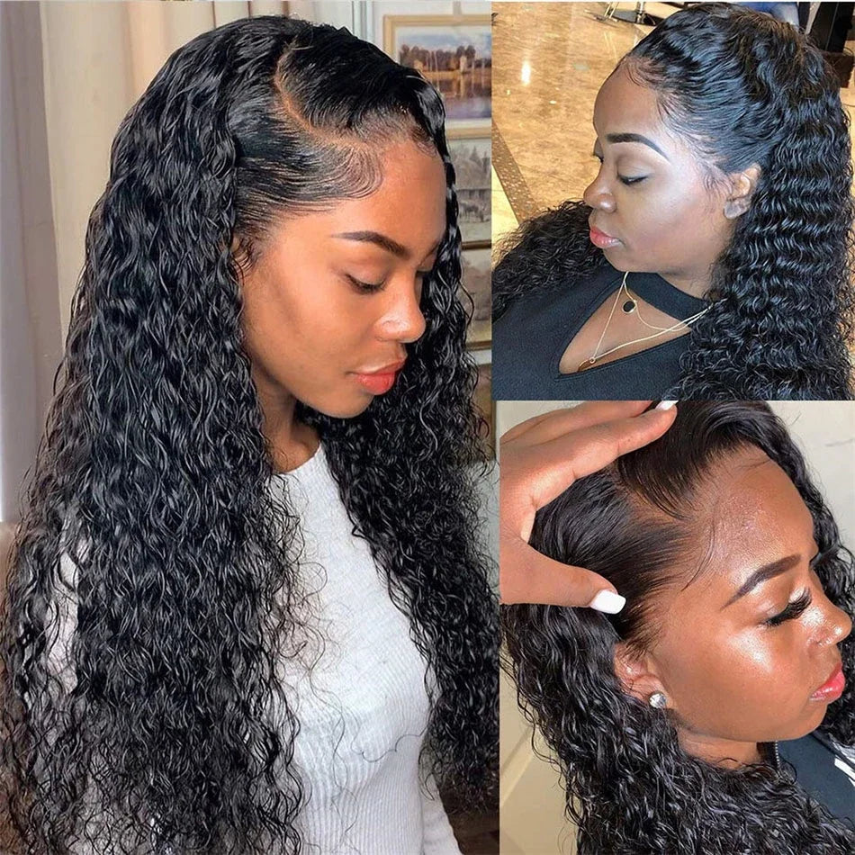 New 13x6 HD Transparent Lace Front Raw Indian Water Curly Wave Human Hair Wigs 40 Inch Long Jerry Curly Human Hair Frontal Wigs