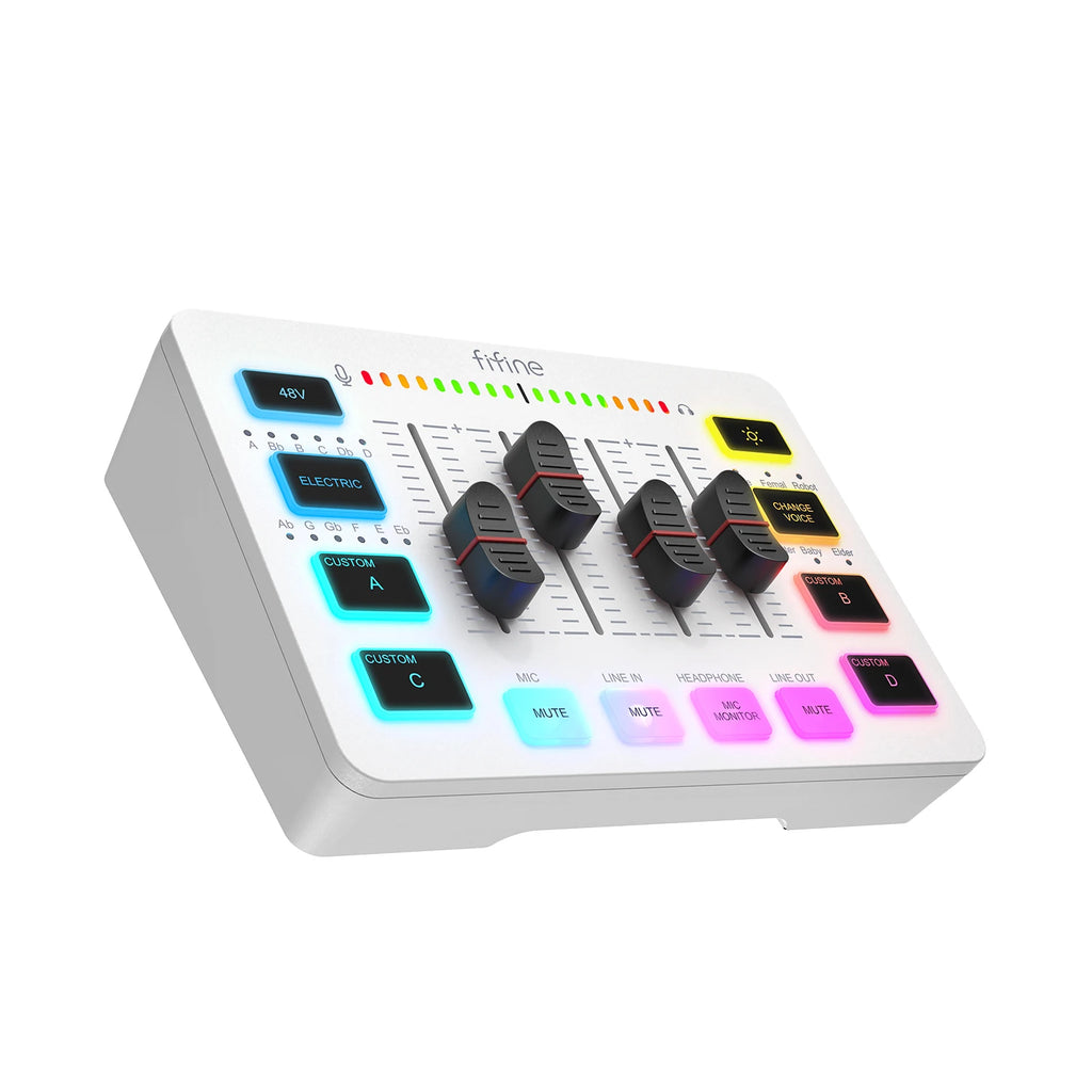 FIFINE USB Gaming Mixer With XLR Microphone Interface,48V Phantom Power,RGB, Sound Card for Podcasting Streaming AmpliGame SC3