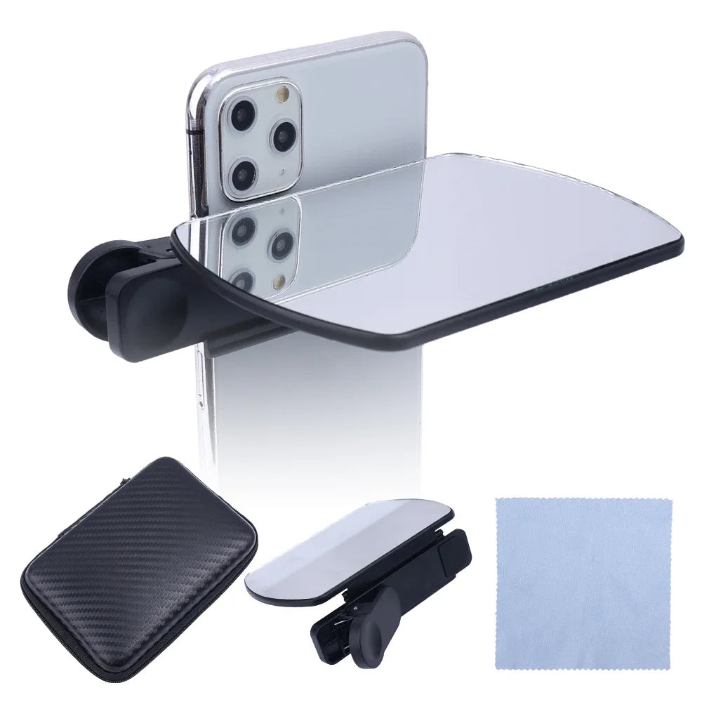 Universal Upgraded Smartphone Camera Mirror Reflection Clip Kit with Selfie Reflector Adjustable Mobile Phone Lens Mirror Clip