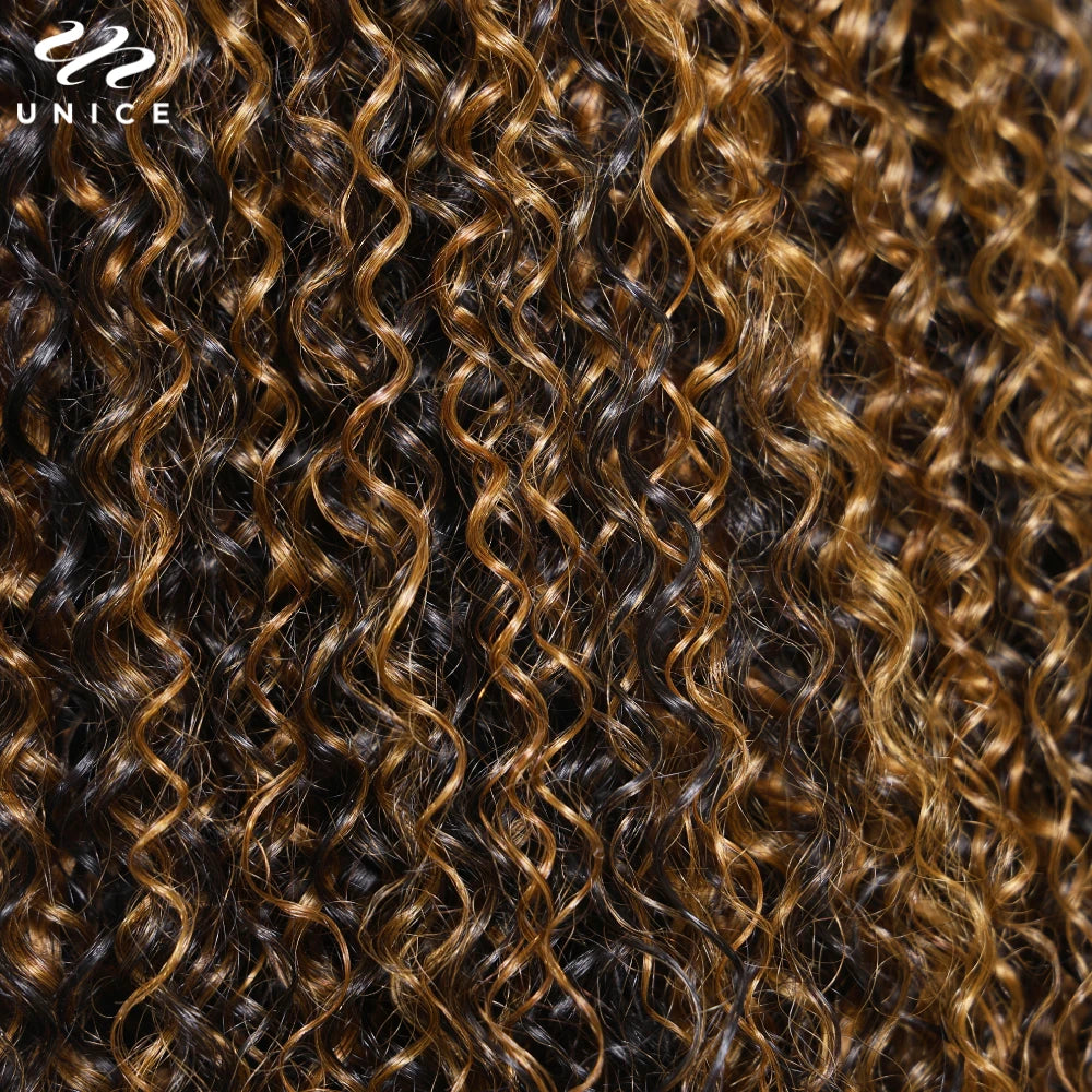UNICE Hair Balayage Highlights Curly V Part Wig With Drawstring Clip-In Human Hair Wigs No Glue Minimal Leave-out 150% Density