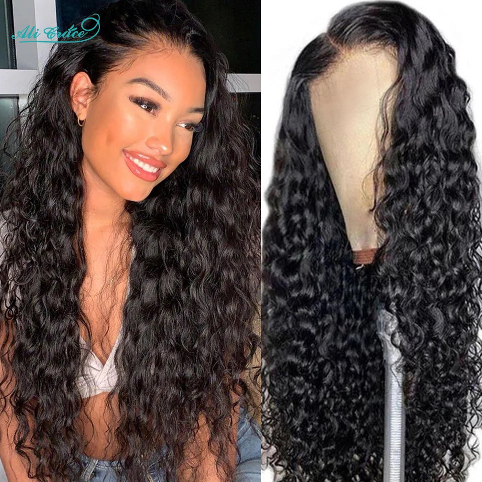 Ali Grace Glueless Wig Peruvian Water Wave 13x4 Lace Front Human Hair Wig Preplucked Water Deep Wave Lace Front Wigs For Women