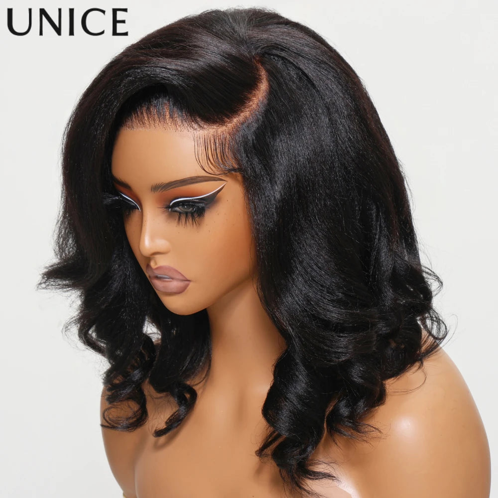 UNICE Hair Yaki Loose Wave Bob Wig With Baby Hair Drawstring 13x4 Human Hair Lace Frontal Wig Pre Cut Pre Bleached Glueless Wig