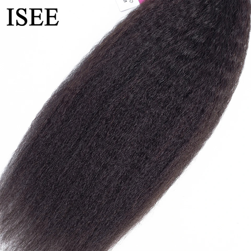 ISEE HAIR Mongolian Kinky Straight Bundles 100% Human Hair Extensions 100% 1/3/4 Bundles Deal Remy Natural Hair Bundles
