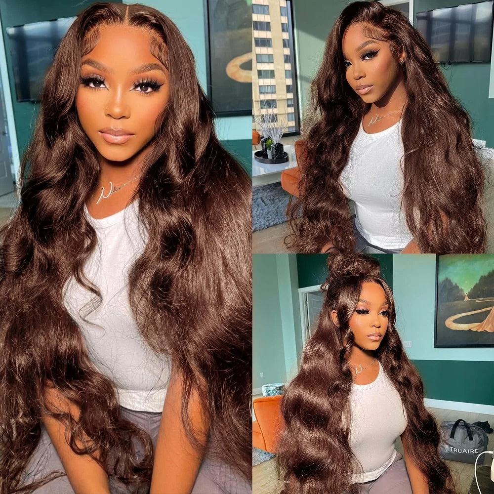 Chocolate Brown Body Wave Lace Front Wig - Premium Brazilian Human Hair 13x4 13x6 HD Lace Wig