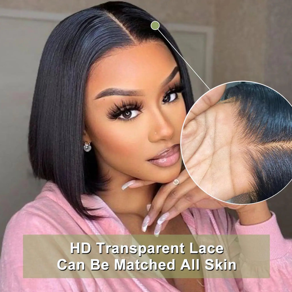 ISEE Hair Wear Go Human Hair Wigs Pre Cut PrePlucked Bone Straight Bob Wigs Transparent 7X5 Lace Front Glueless Wig Ready To Go