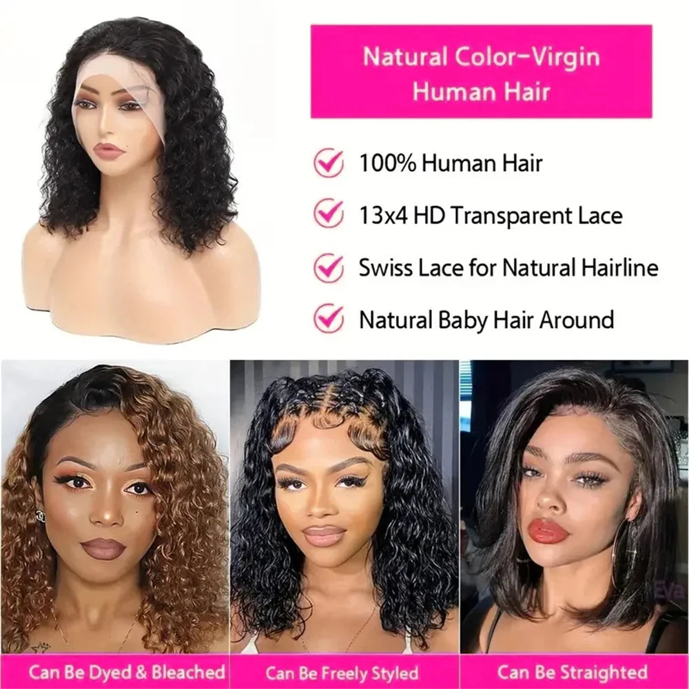Brazilian Deep Wave Bob Wig - 100% Human Hair Lace Front Wig for Women
