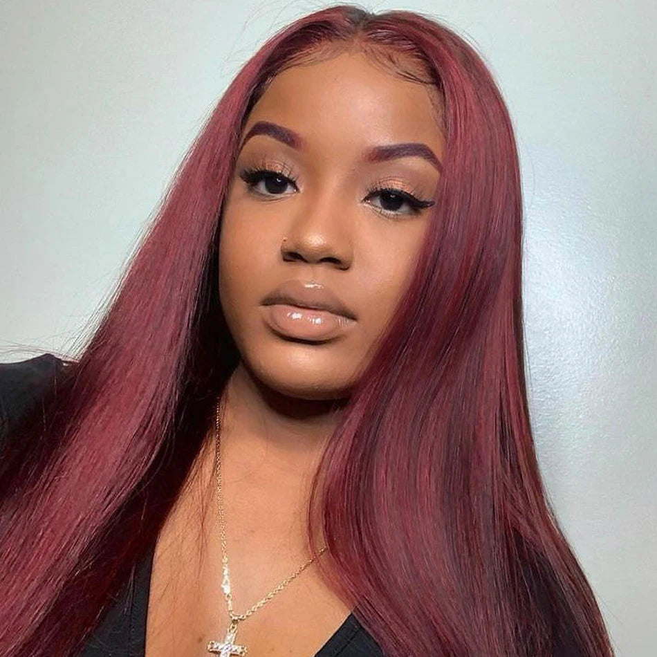 Premium 13x6 99J Burgundy Trendy Colored Human Hair Lace Front Wigs 180% HD Lace Frontal Wigs Bone Straight Human Hair Wig