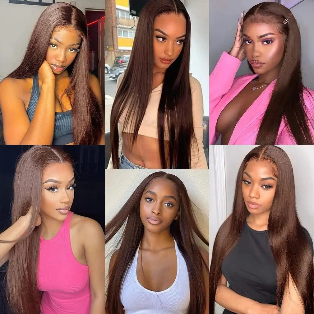 ISEE Hair #4 Glueless Straight Wig Wear And Go Chocolate Brown Lace Front Wigs 4x4 Lace Closure Wigs For Women Ready To Go