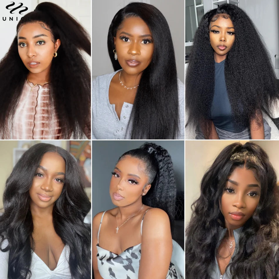 UNice Hair Kinky Straight Human Hair Bundles 3PCS Deal 100% Human Hair Natural Color Sew In Bundles Quick Weave