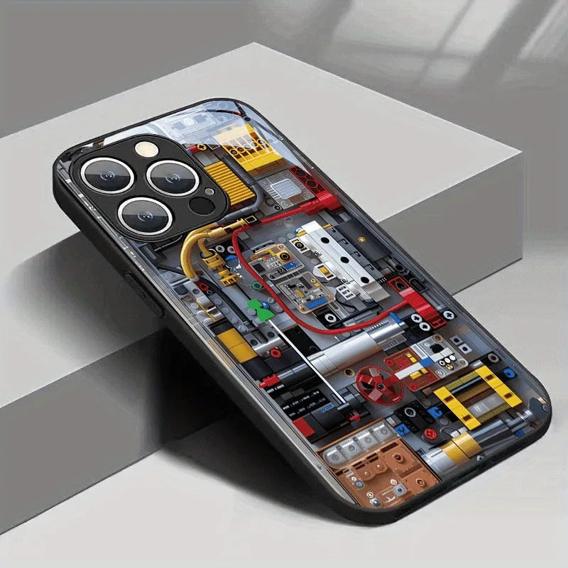 2D Imitation Circuit Board Tempered Glass Phone Case For iPhone 17 16 Pro Max 15 14 13 12 11 Pro Max Air 16E 7 8 Plus XR Cover