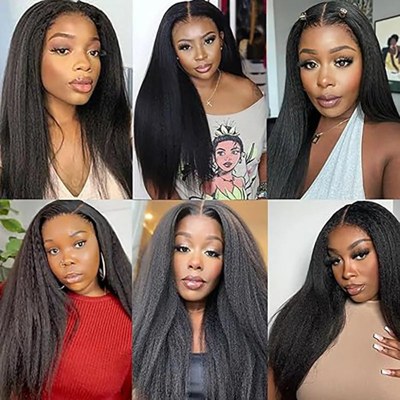 ISEE Hair Wear Go Glueless Wig Kinky Straight Human Hair Wigs 6X4 HD Lace Front Wig Pre Cut PrePlucked Closure Wigs For Women
