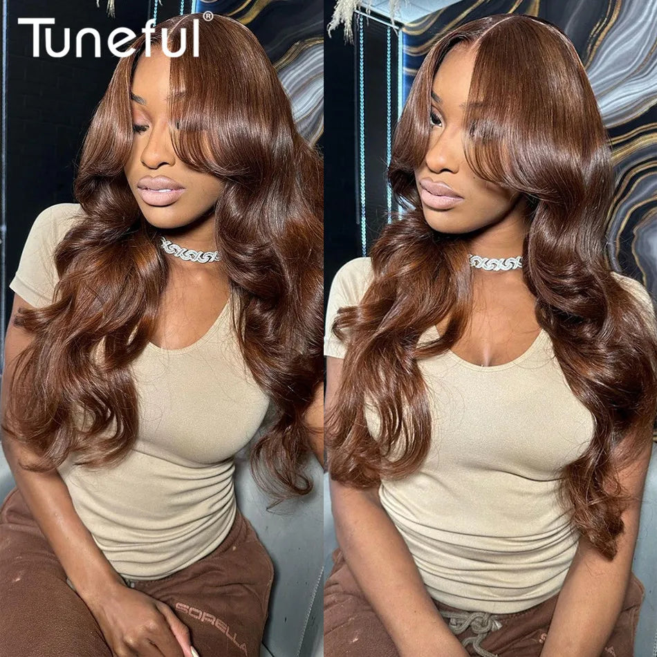 13x6 HD Lace Front Chocolate Brown Fall Season Colored Human Hair Wigs Body Wave Human Hair Wigs Transparent Lace Frontal Wigs