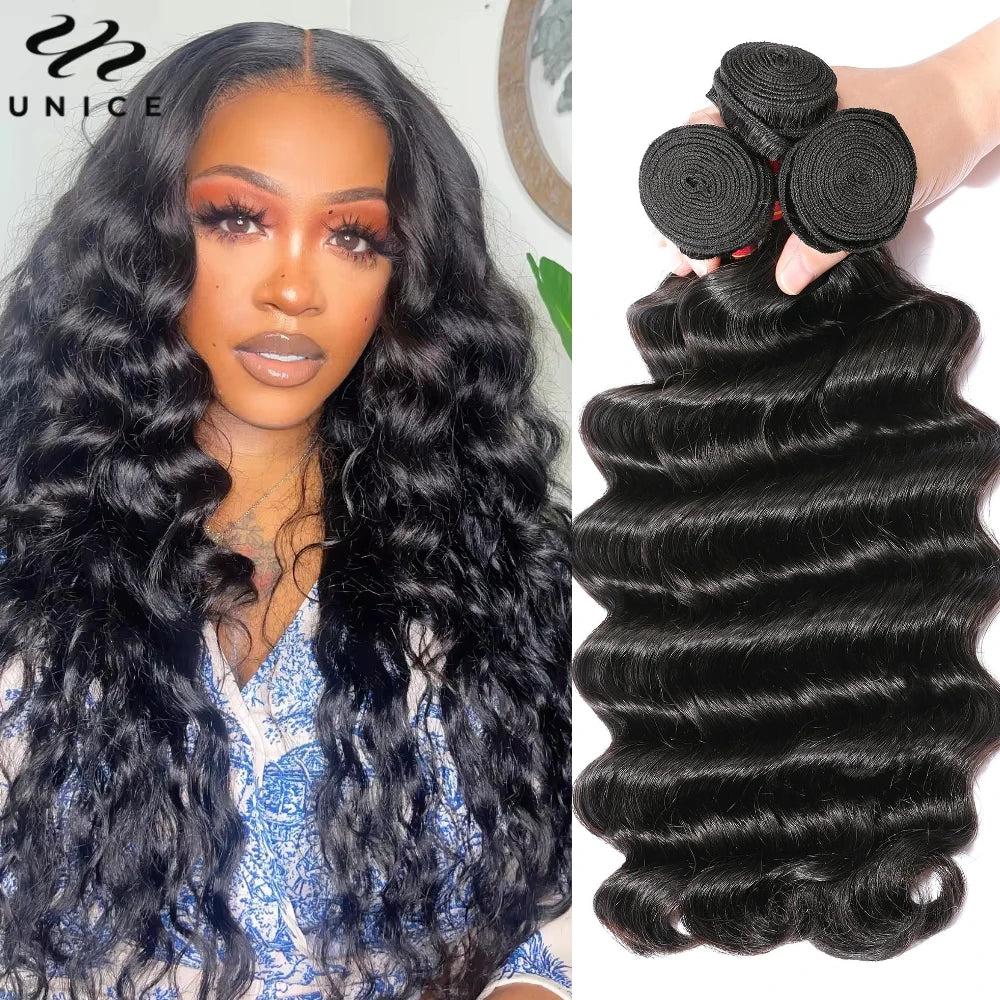 Unice Hair Loose Deep Wave Bundles 1/3/4 PCS Human Hair Bundles Sew In Quick Weaves Bundles Human Hair 100Gram Per Bundle
