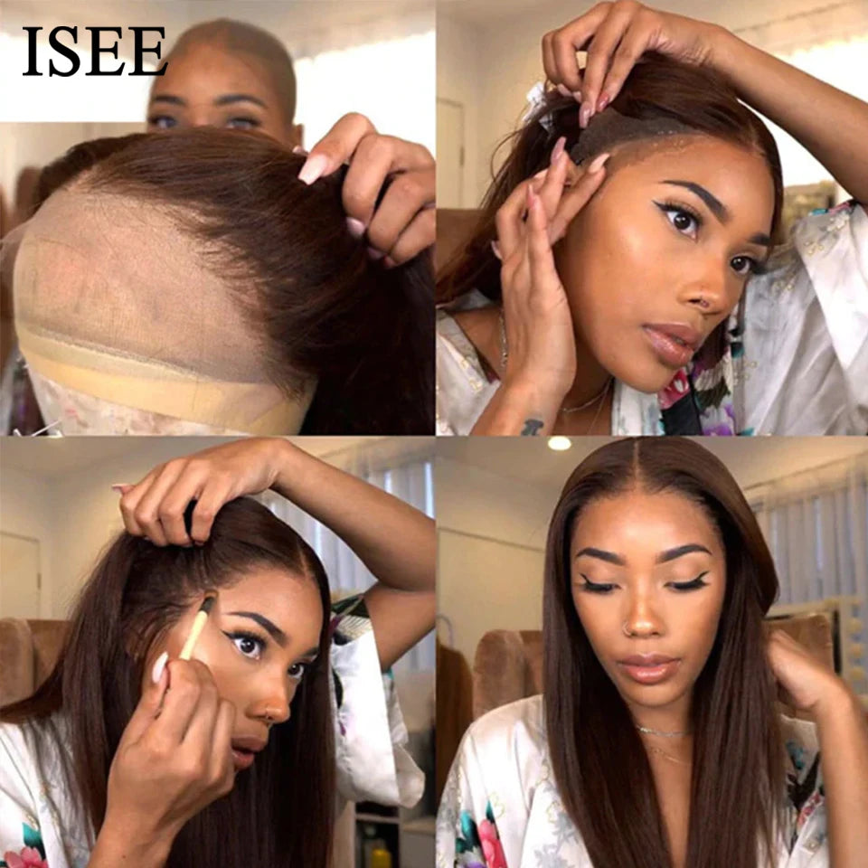 ISEE Hair Wig Brazilian Straight Chocolate Brown Lace Front Wig 13x4  Colored Wig Human Hair 4x4 Closure Wig On Sale Clearance