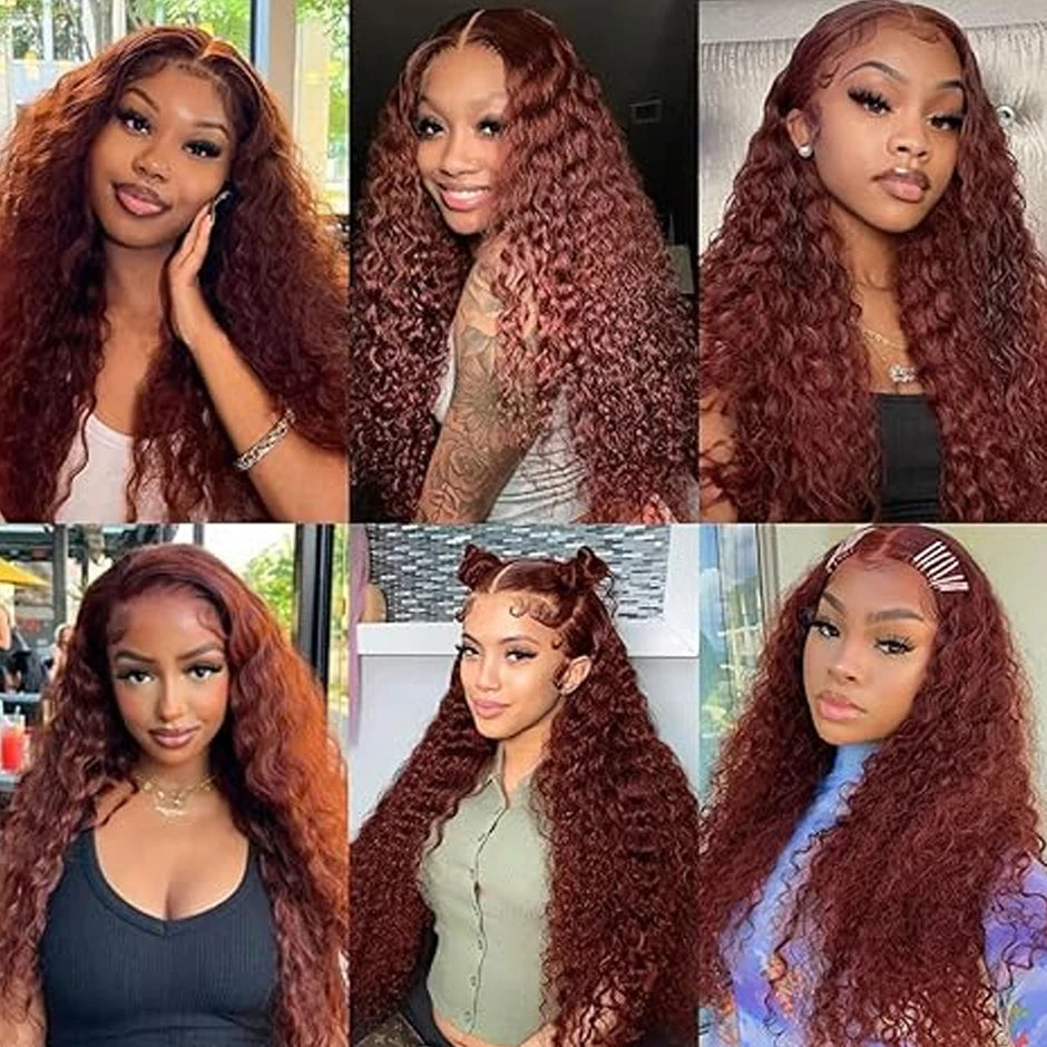 ISEE Hair Wig Reddish Brown Water Wave 7x5 Lace Front Glueless Wigs Pre Plucked Lace Pre Bleached Wear Go Human Hair Wigs