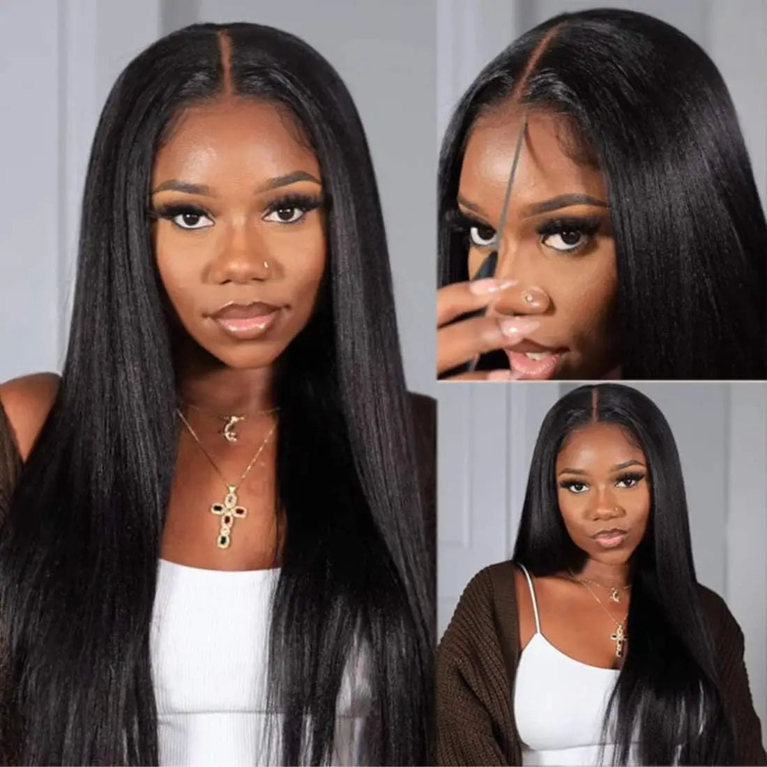 UNice Hair Reddish Brown Yaki Straight Wig 7x5 Lace Pre Cut Pre Bleached Glueless Wig Human Hair Ready To Wear 150% Density